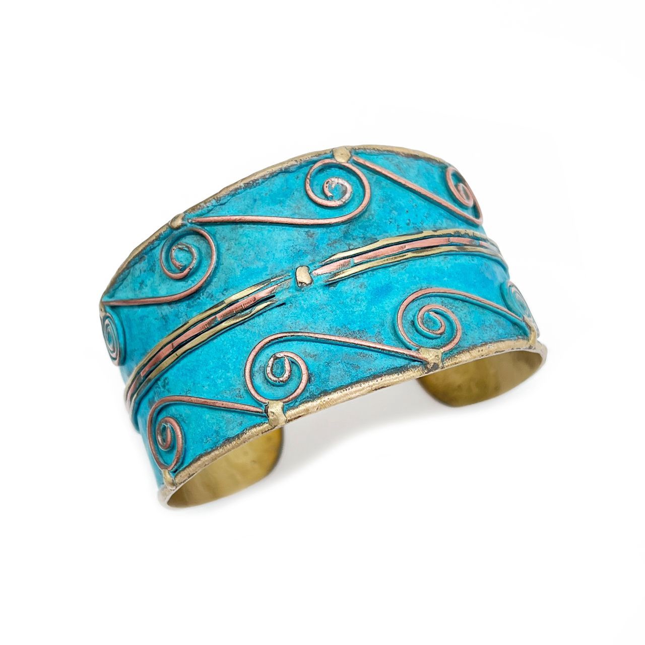 Brass Patina Bracelet – Turquoise Swirls