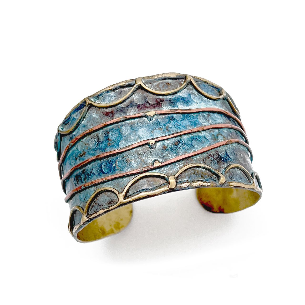 Brass Patina Bracelet – Rustic Blue Rushing River