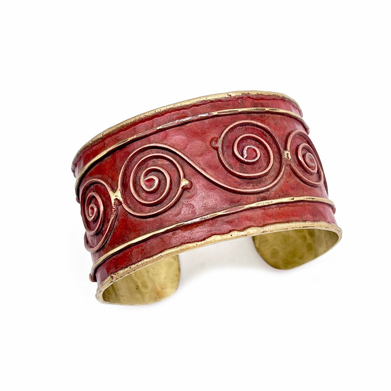 Brass Patina Bracelet – Red Swirls