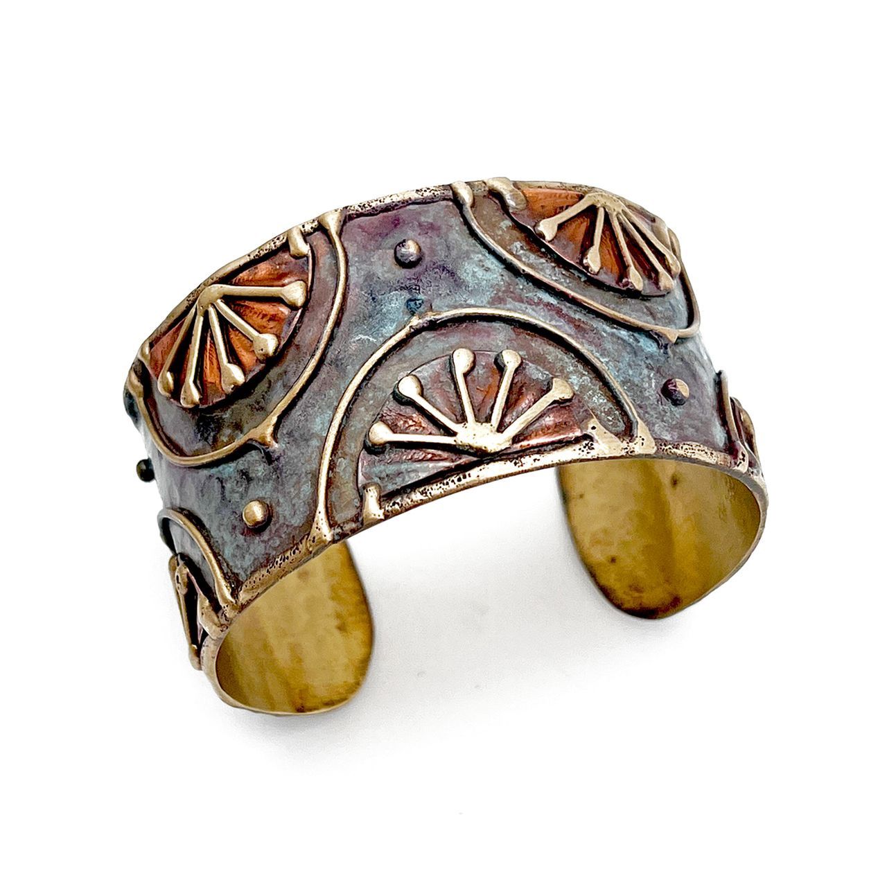 Brass Patina Bracelet – Rustic Blue Rising Sun
