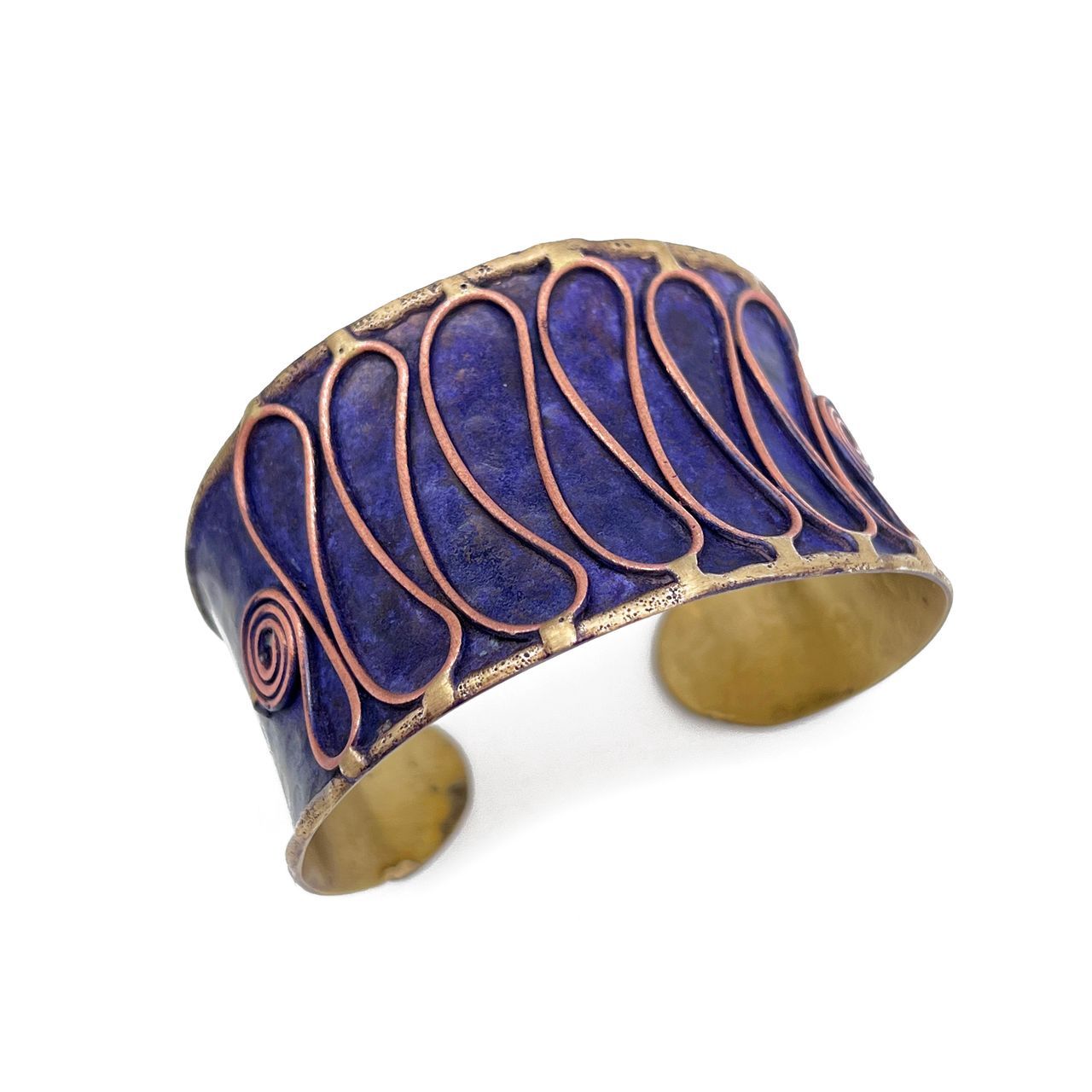 Brass Patina Bracelet – Purple Swirls