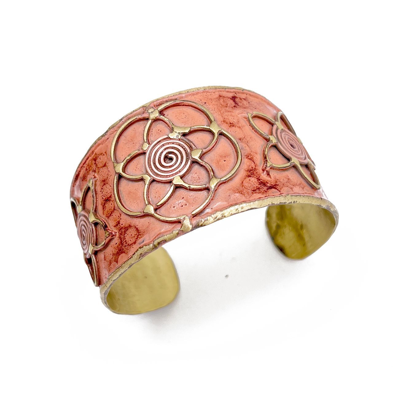 Brass Patina Bracelet – Peach Lotus