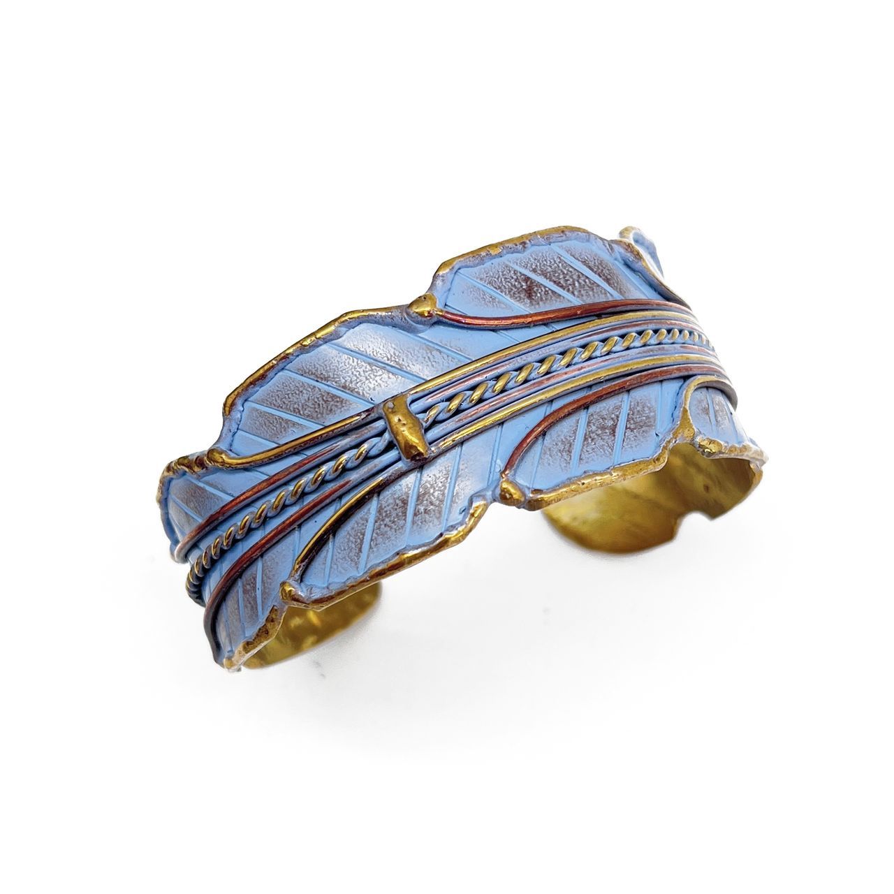 Brass Patina Bracelet – Blue Leaf