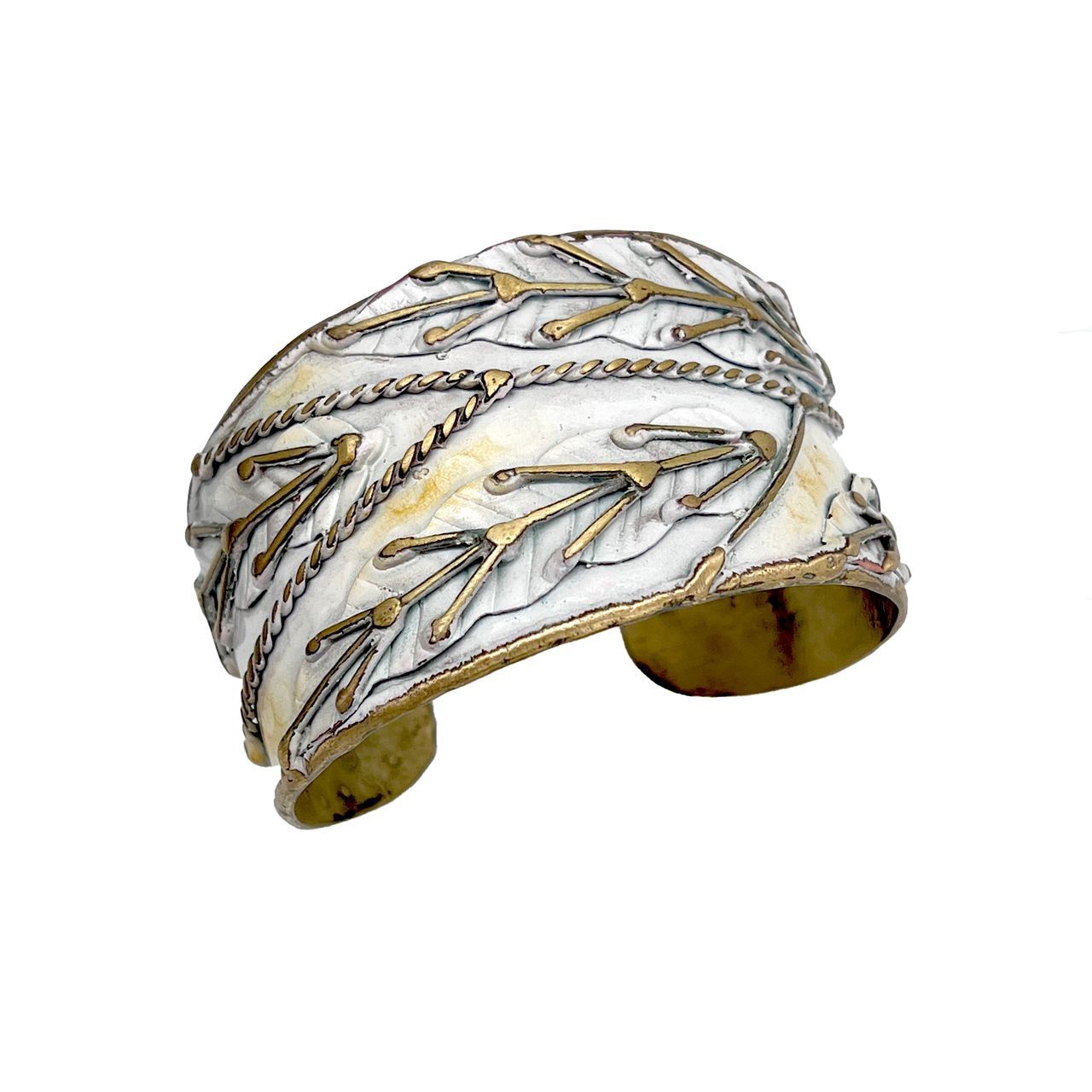 Brass Patina Bracelet – White Leaves