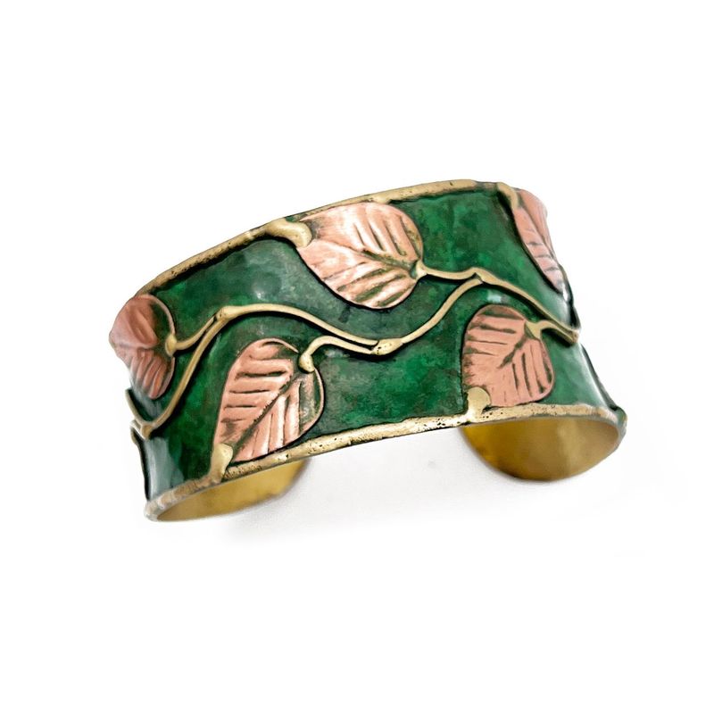 Brass Patina Bracelet – Green Leaves and Vines