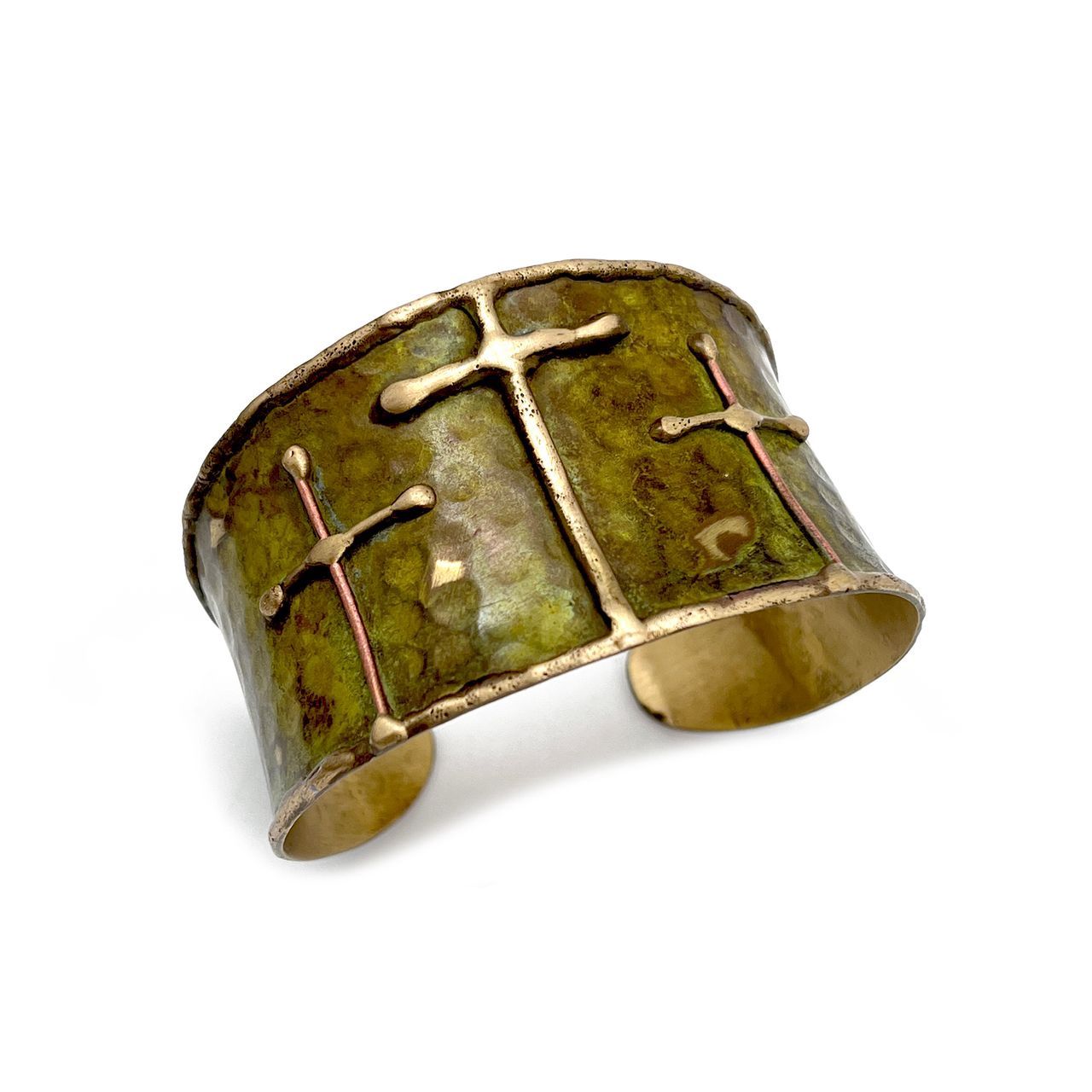 Brass Patina Bracelet – Green Crosses