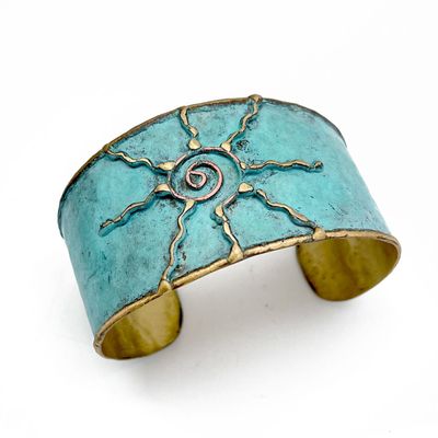 Brass Patina Bracelet – Light Blue Sun