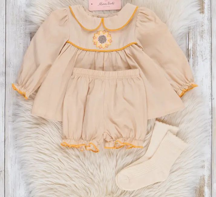 Tan Embroidered Sunflower Bloomers Outfit