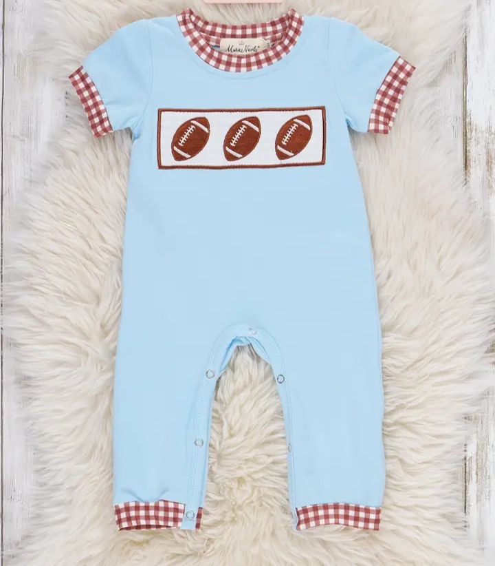 Field Goals &amp; Gingham Smocked Embroidered Romper