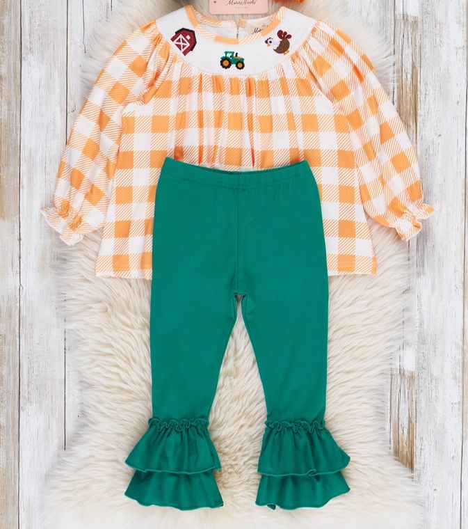 Down On the Farm Smocked Gingham Outfit