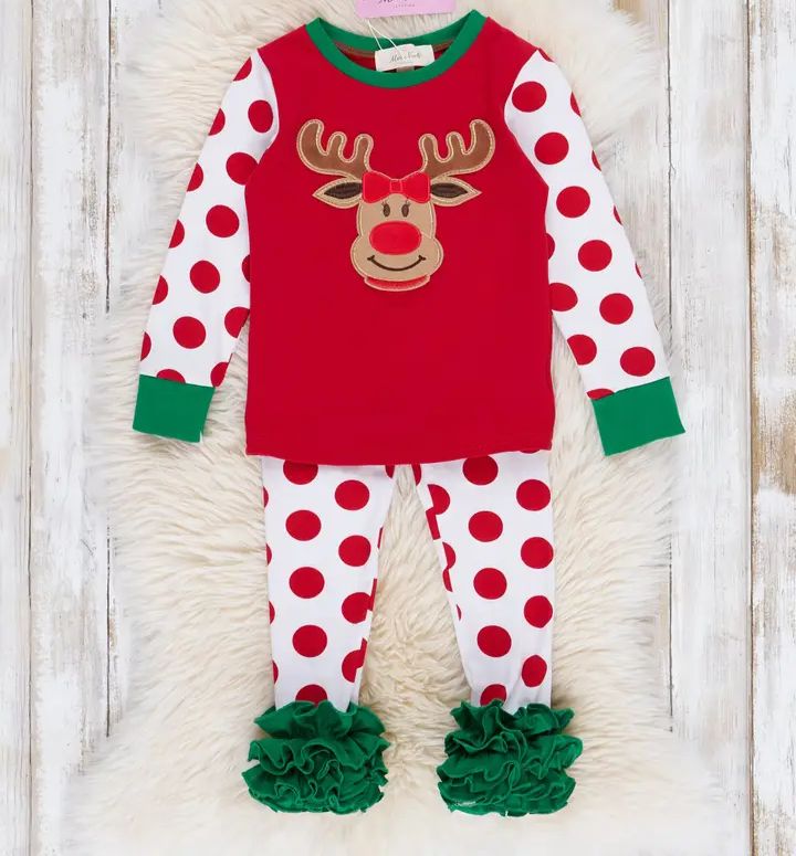 Girls Christmas Reindeer Pajamas