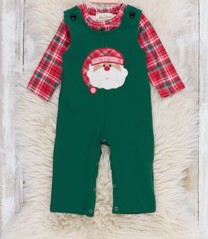 Sleepy Santa Embroidered Overall Romper Set