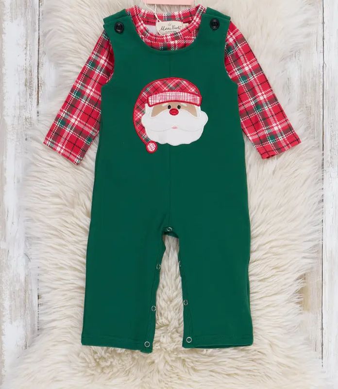 Sleepy Santa Embroidered Overall Romper Set