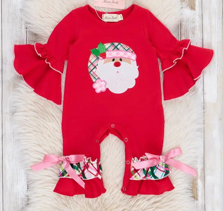 Pink &amp; Red Santa Plaid Ruffle Romper