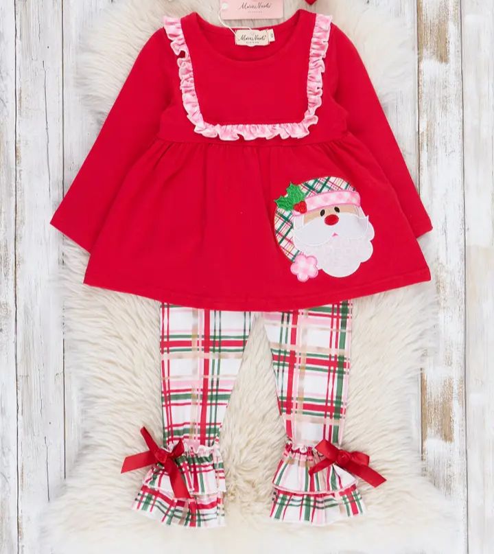 Red Plaid Embroidered Santa Ruffle Outfit