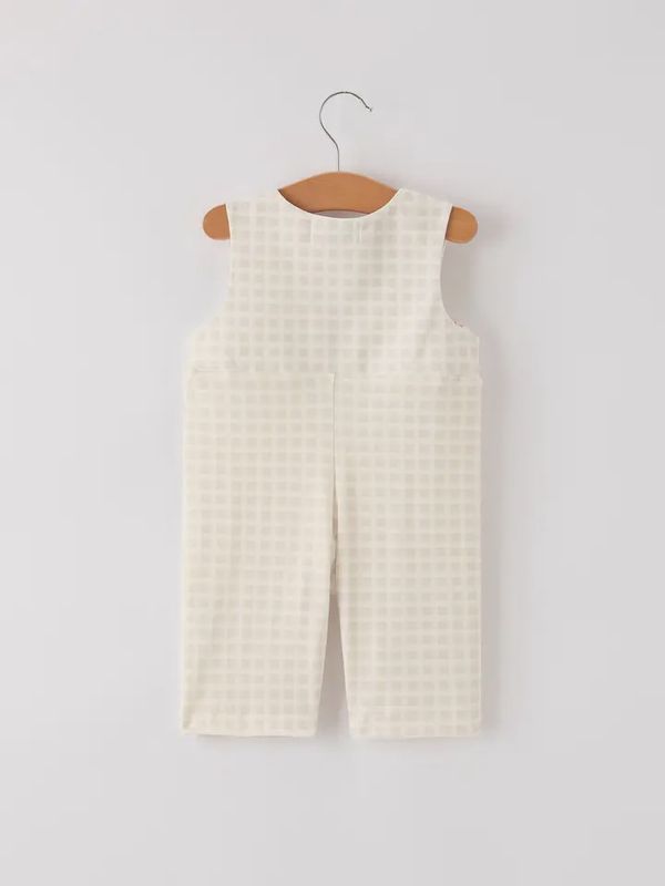 Apricot Plaid Turkey Embroidery Smocking Boys Romper