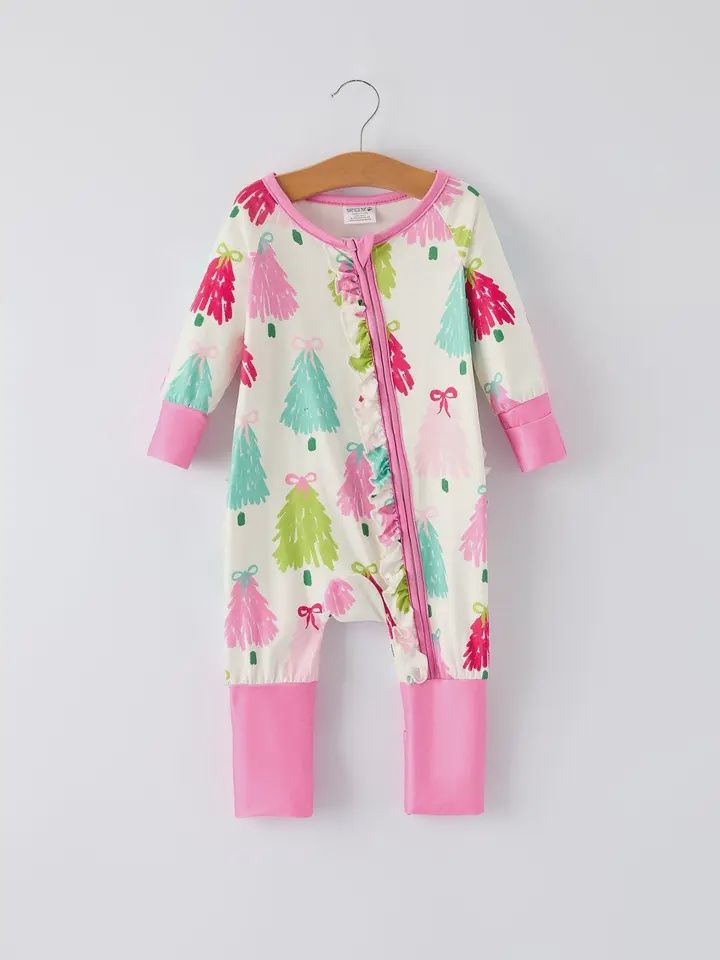 Christmas Tree Baby Girls Romper with Long Sleeves