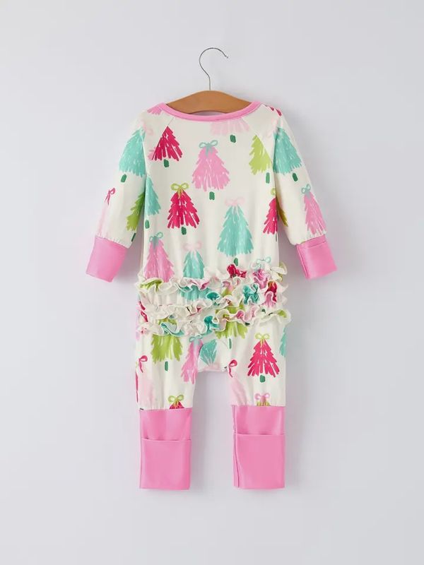 Christmas Tree Baby Girls Romper with Long Sleeves