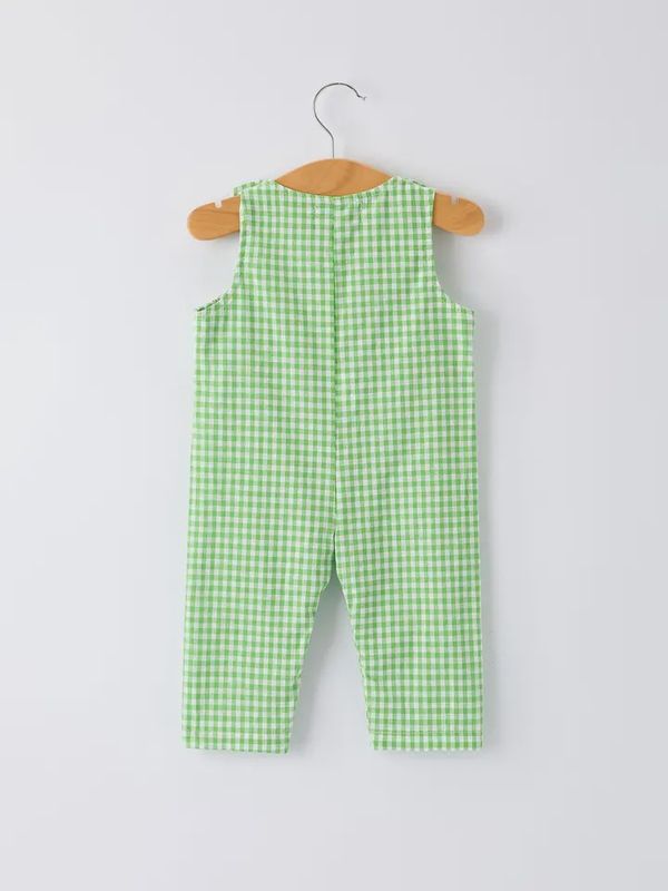 Christmas Tree Smocked Baby Boy Romper with Green Plaid