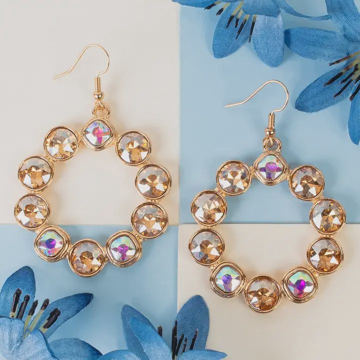 Crystal Circle Earrings-Gold