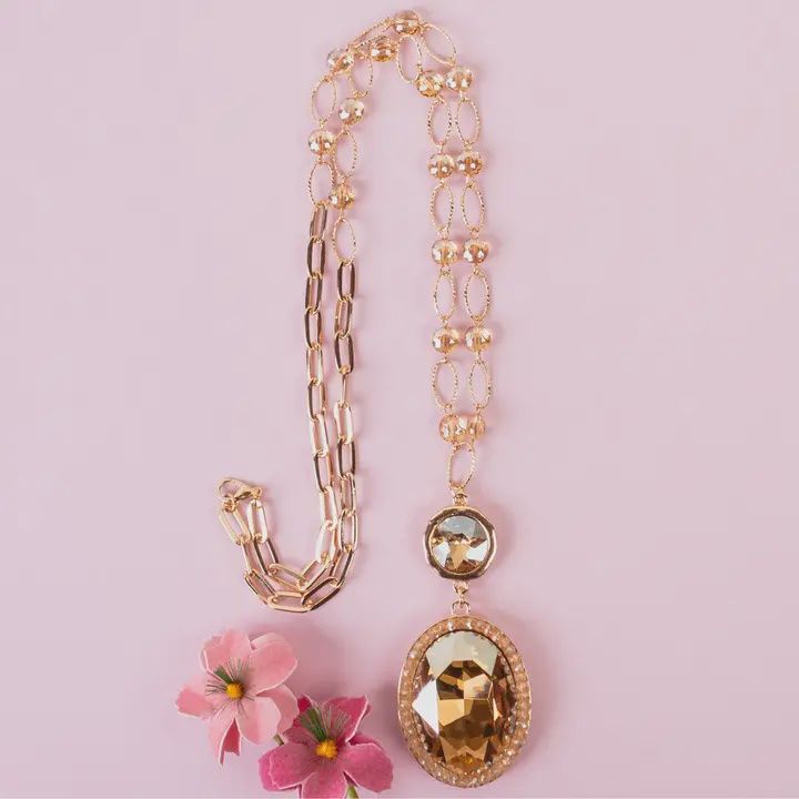 Crystal Pendant Necklace-Gold