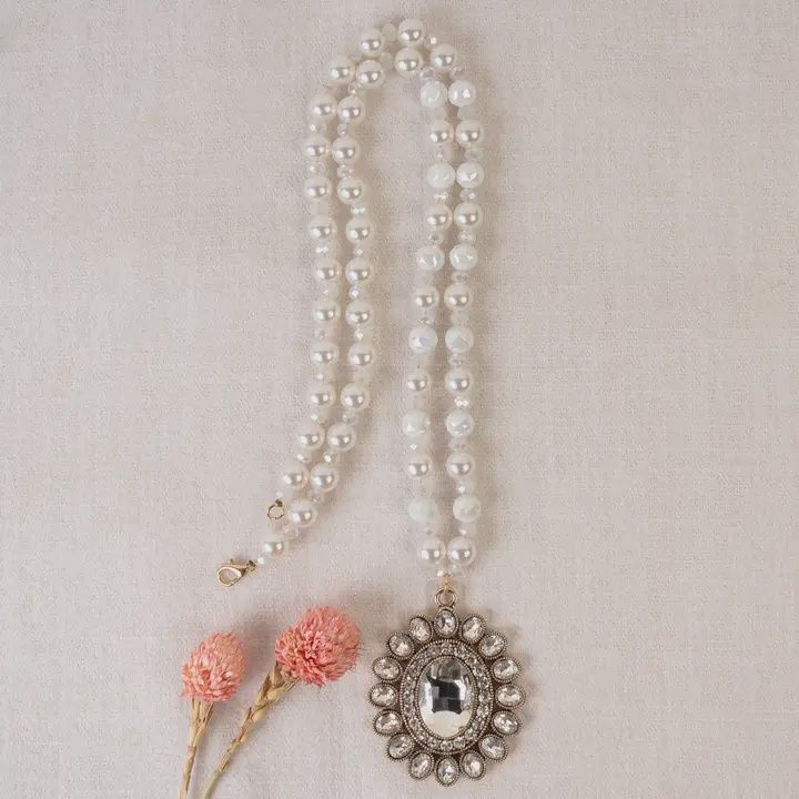 Crystal Pendant Necklace-White