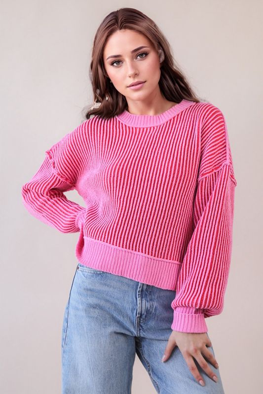 Two Toned Striped Sweater Top