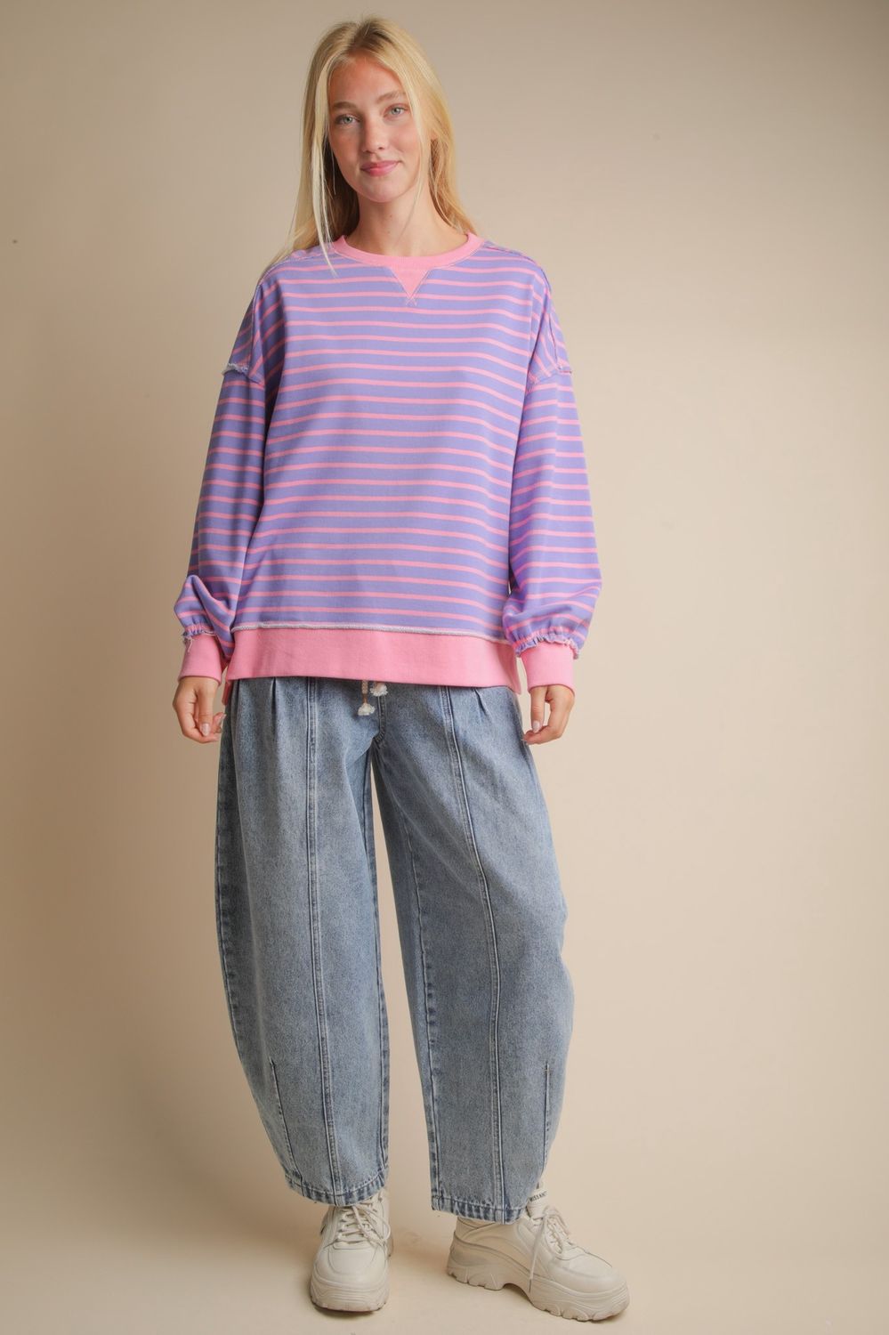 Stripe Comfy Casual Oversized Knit Top