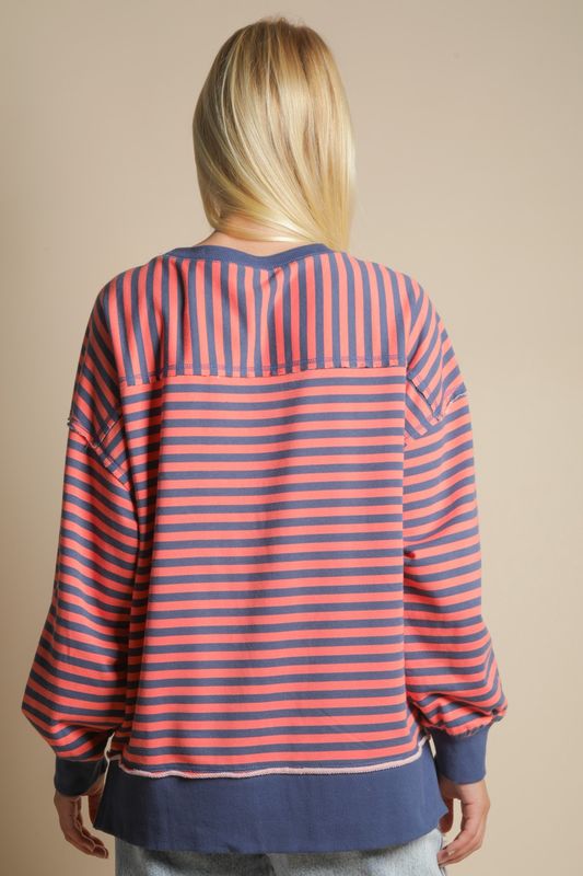 Stripe Comfy Casual Oversized Knit Top