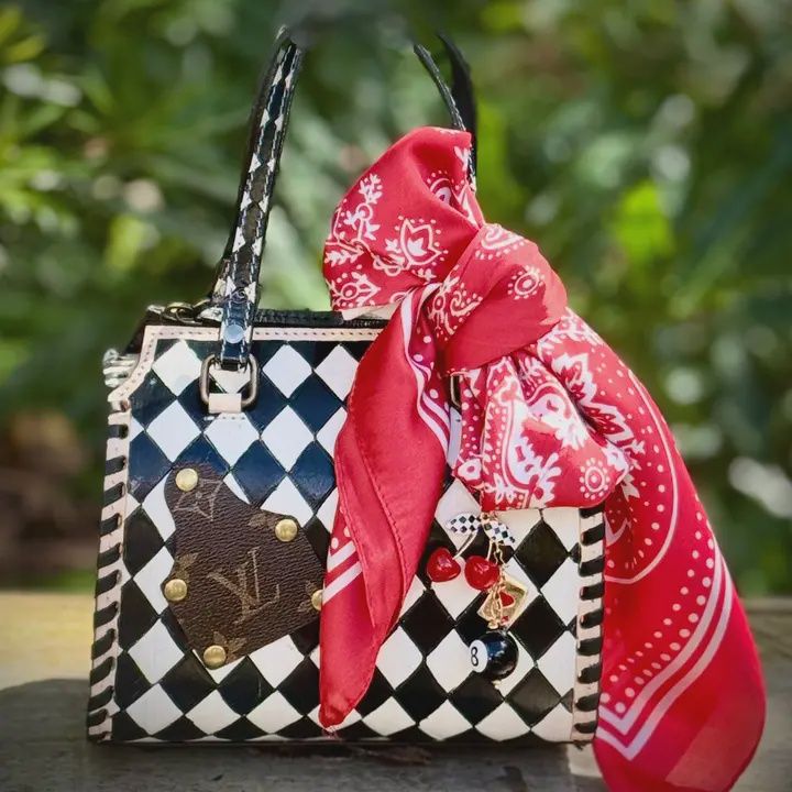 Upcycled Lv Checkered Leather Speedy Crossbody Bag Western