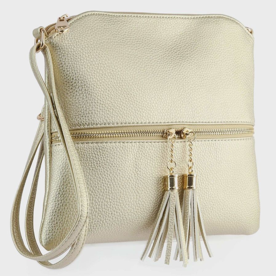 Tassel Accented Gold Crossbody Sling
