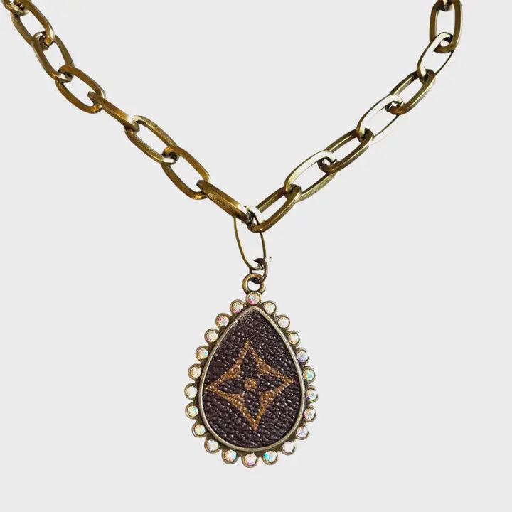 Teardrop Refurbished LV Rhinestone Necklace