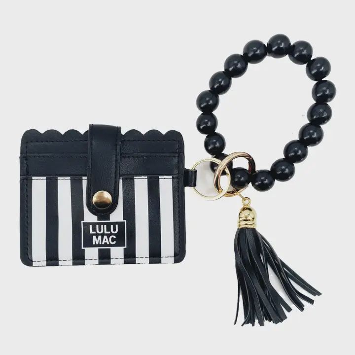 Beaded Wristlet Id Wallet Black Stripe