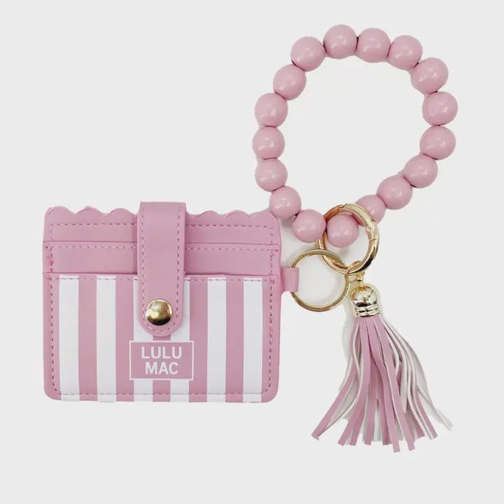 Beaded Wristlet Id Wallet Pink Stripe