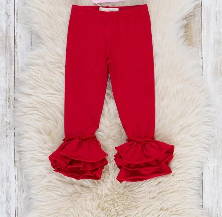 Cotton Bell Ruffle Leggings - Red