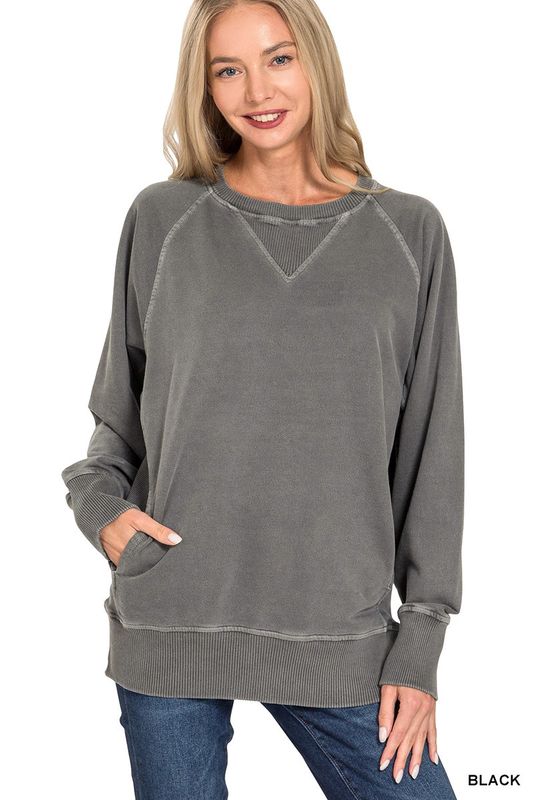 Pigment Dyed French Terry Pullover W/Pockets Reg/Plus