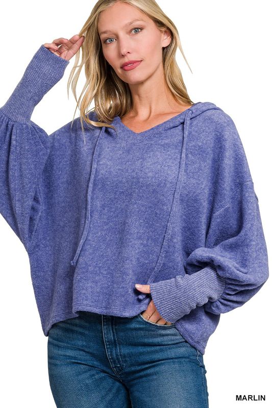 Soft Brushed Hacci Cropped Balloon Sleeve Hoodie