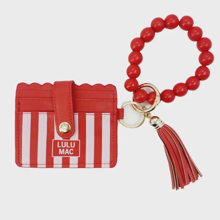 Beaded Wristlet Id Wallet Red Stripe