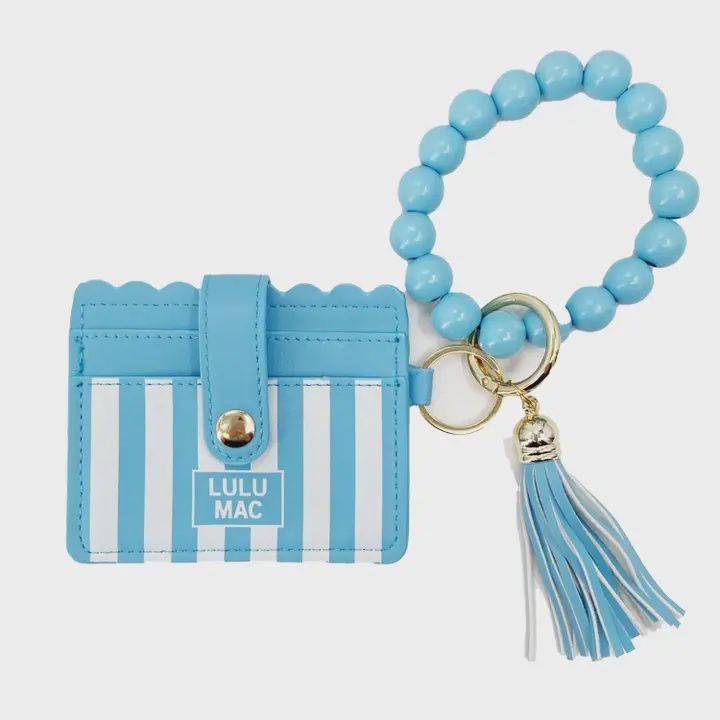 Beaded Wristlet Id Wallet Lt Blue Stripe