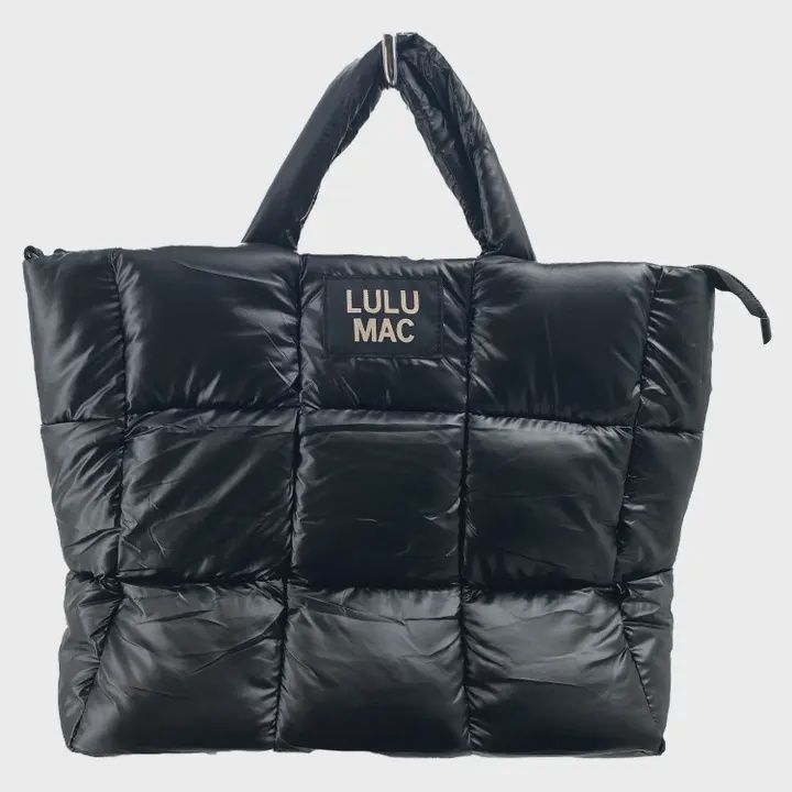 Large Puffer Metallic Handbag- Matte Black