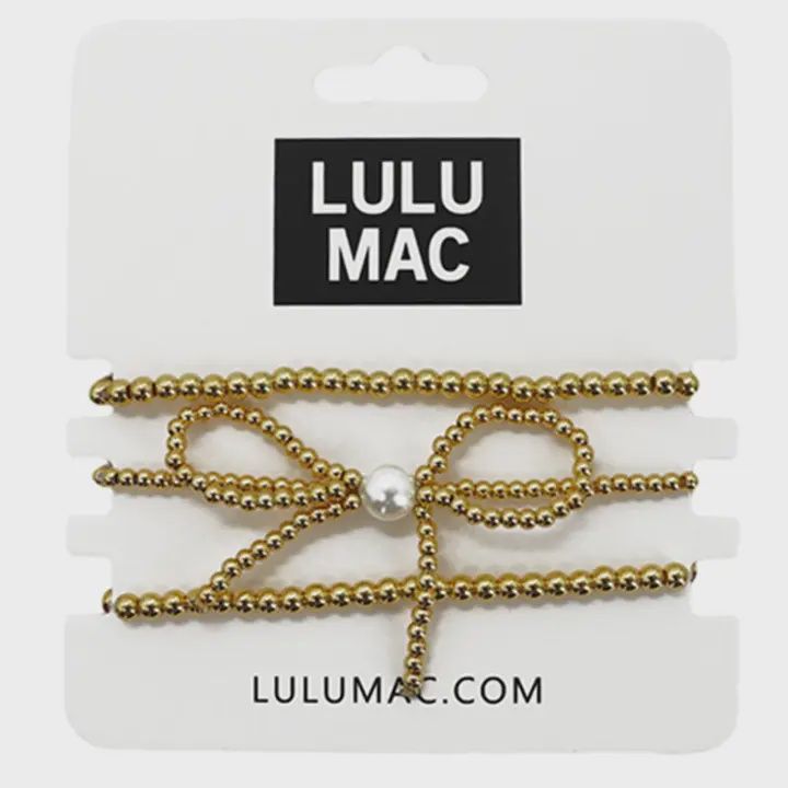 3 Strand Gold Beaded Bracelets Gold Bow &amp; Pearl