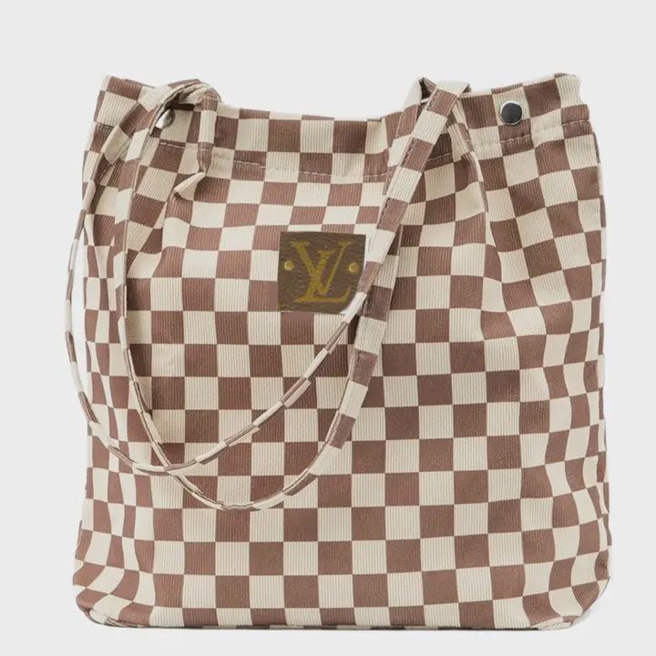 Upcycled Corduroy Checkered Tote Bag