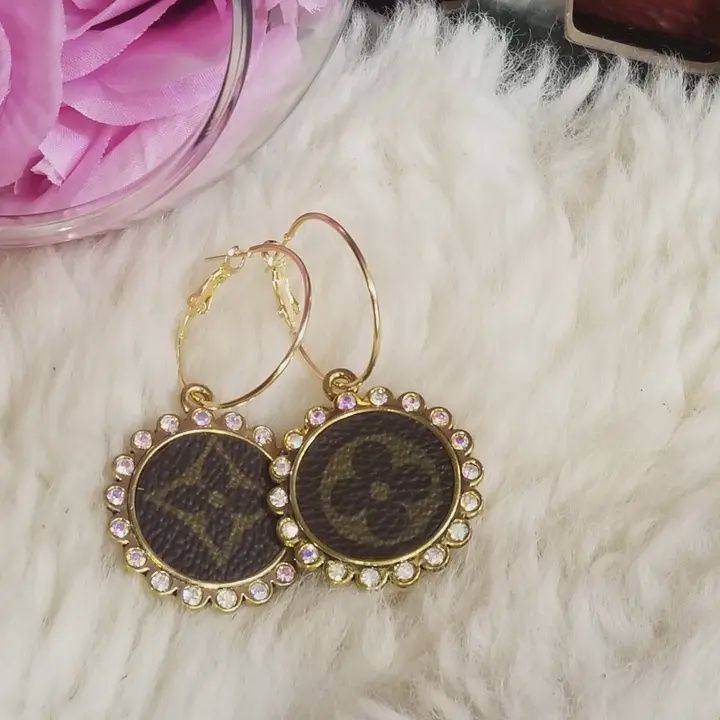 Upcycled LV Bezel Hoop Earrings