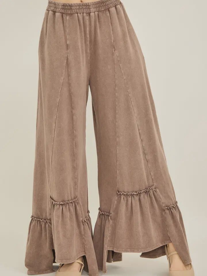 Mineral Washed Jersey Tiered Skirt Pants-Ashed Black