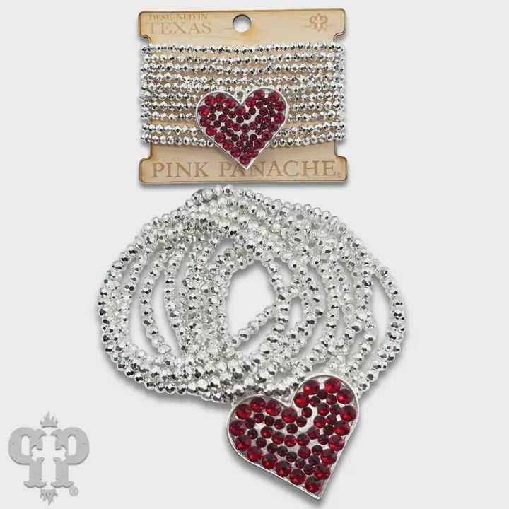 Clear Bracelet Set with Rhinestone Heart Charm