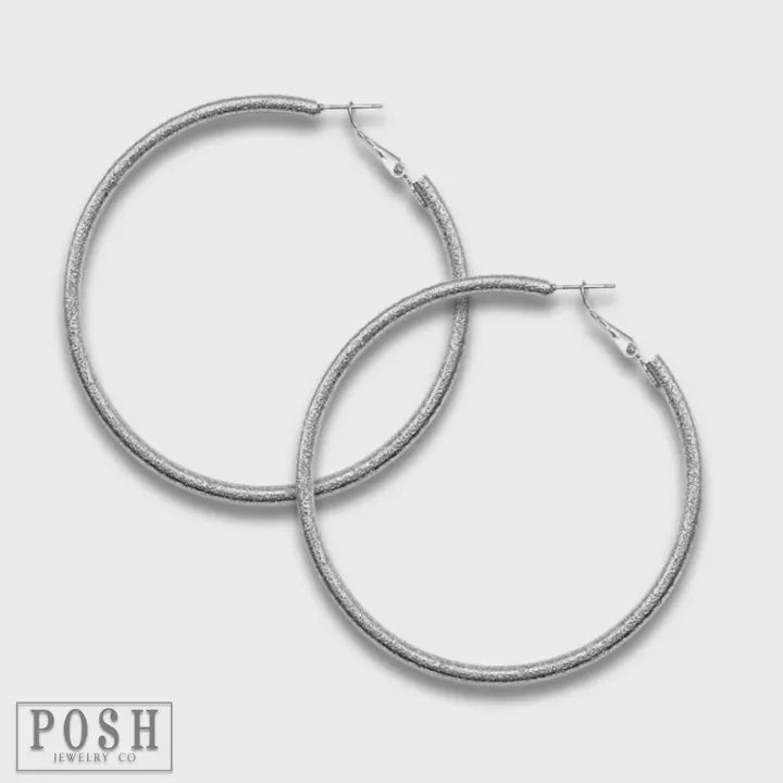 Large Textured Silver Hoop Earring