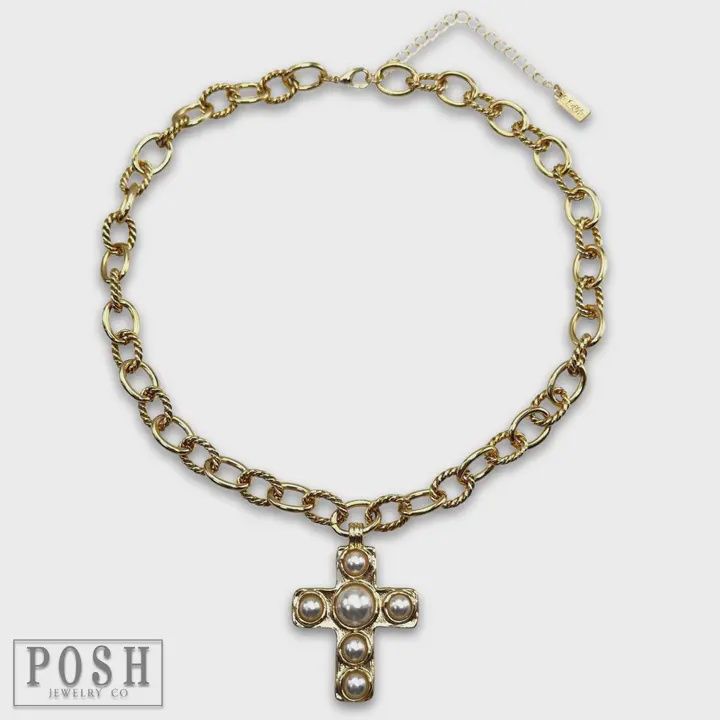 Pearl Bead Cross Necklace