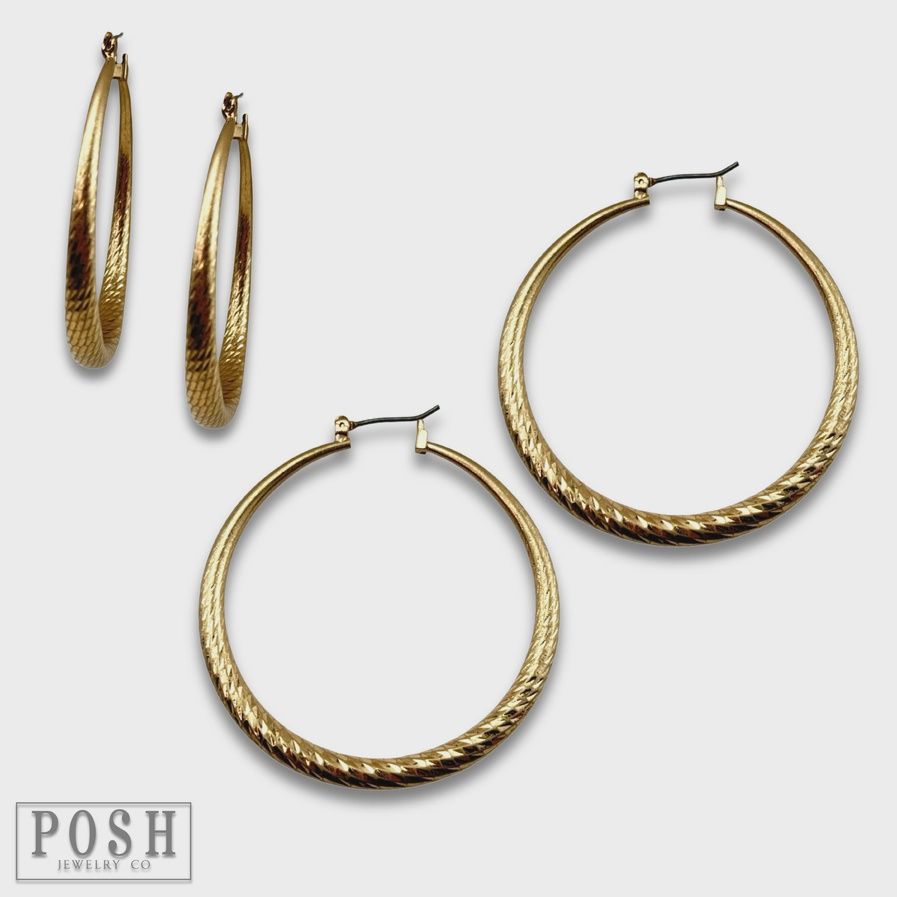 Textured Metal Hoop Earring-Gold