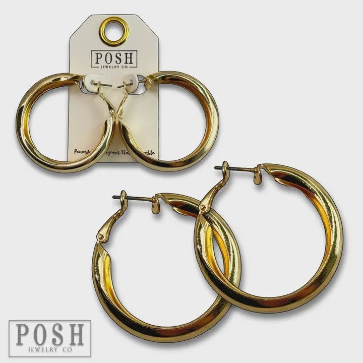 Wide Shiny Finish Hoop Earrings-Gold