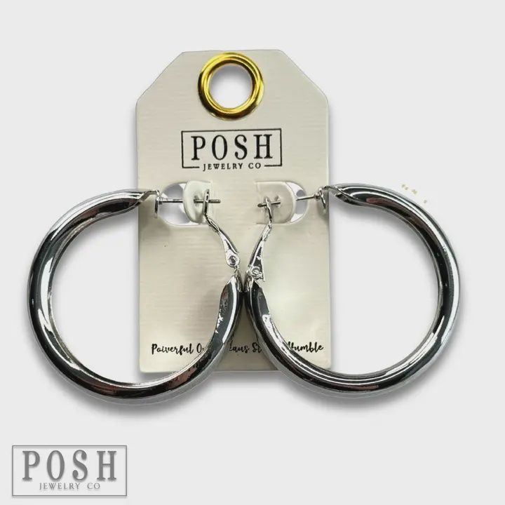 Wide Shiny Silver Finish Hoop Earrings